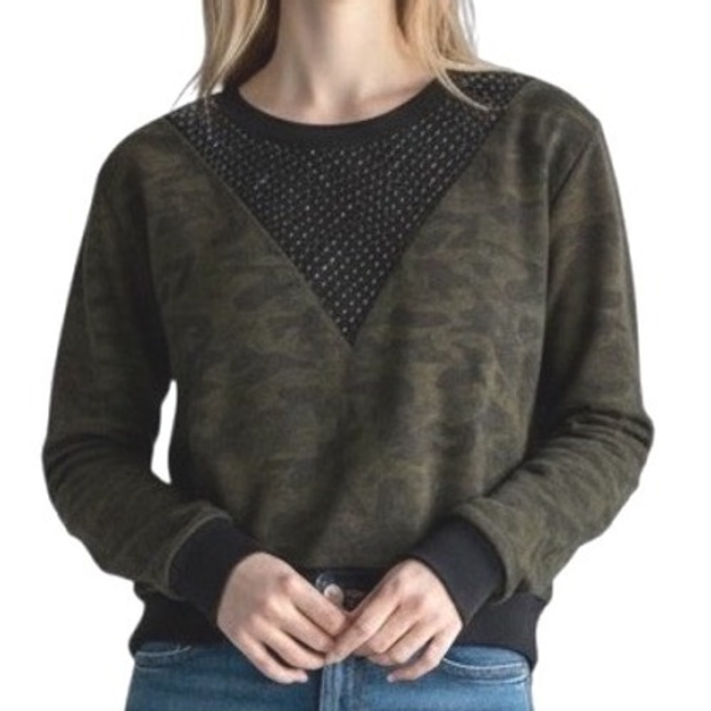 Forever 21 Mesh V Neck Camo Cropped Sweatshirt Long Sleeve‎ Women's Small